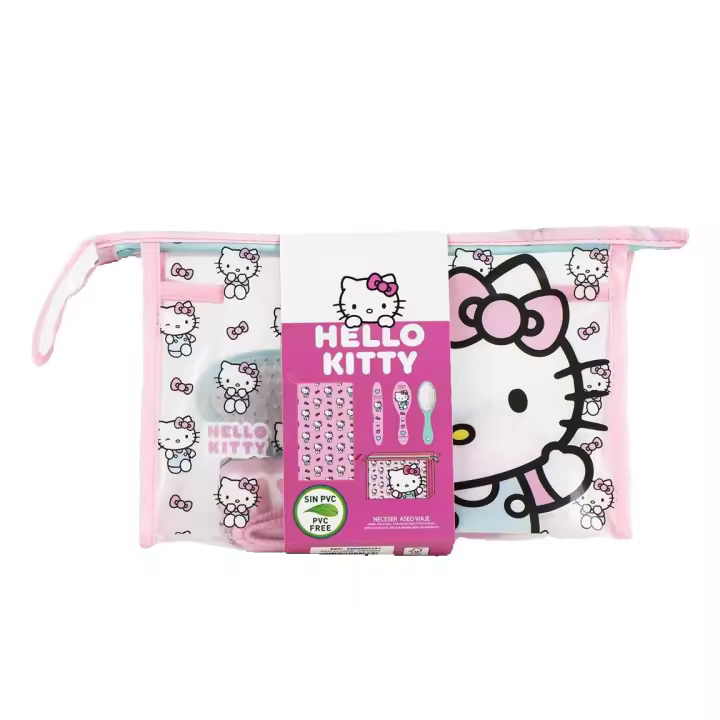 Neceser Aseo Hello Kitty de Viaje y Accesorios, Con Cepillo, Toalla y Vaso, 23x15x8 cm, Cerdá - Kiglam - 1
