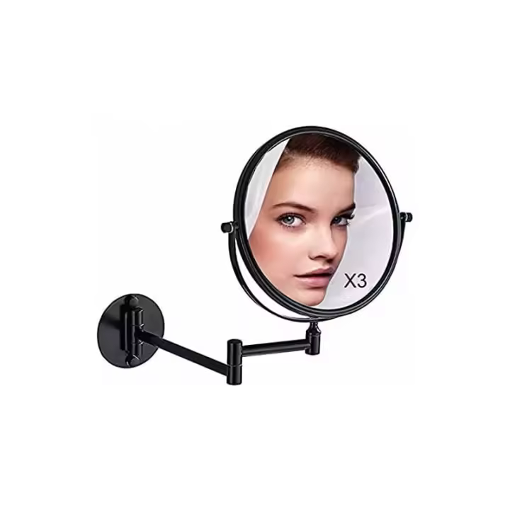 Espejo de maquillaje de pared x3, espejos de maquillaje negros, espejo de baño, espejo de pared doble de 20 cm, giratorio y extensible 360° - 1