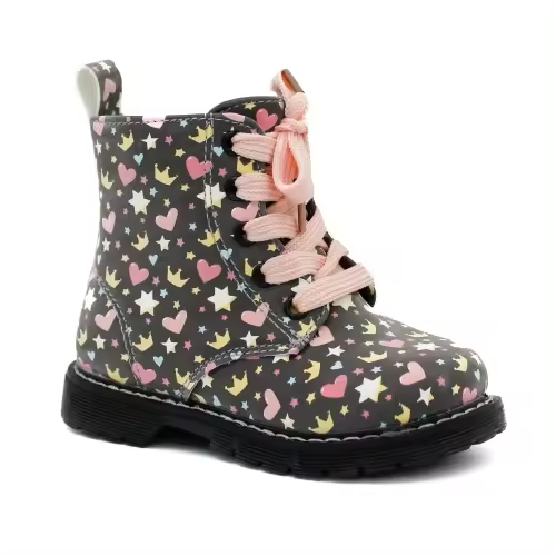 Botas niña corazones coronas BUBBLE KIDS C1231 con cordones en tres colores. - 1