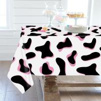 Mantel Desechable De Poliéster Y Algodón Con Estampado De Vaca En Blanco Negro Y Rosa Tema De Animales De La Granja Para Fiestas Cumpleaños - details 2