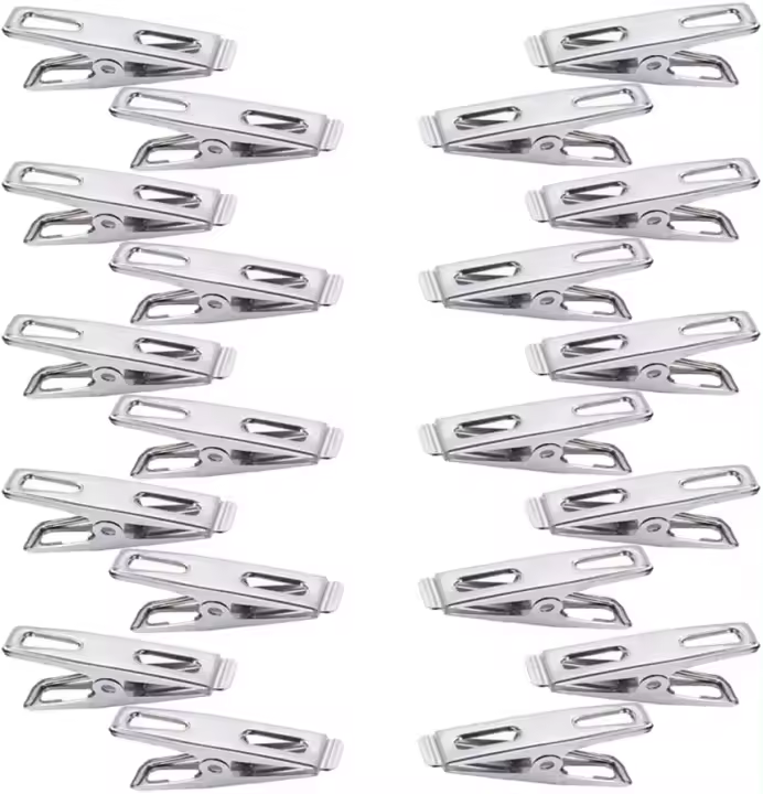 20 pinzas de ropa de acero inoxidable, multifuncionales, mini pinzas para la ropa, resistentes al viento y al óxido, para ropa, toallas y sellado de alimentos. - 1