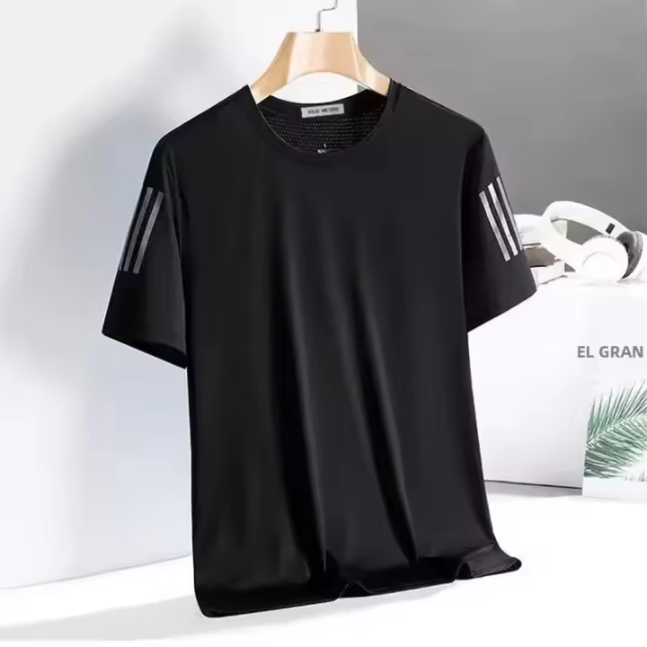 Camiseta De Deporte Casual Para Hombres Verano Manga Corta Secado Rápido Seda Hielo Diseño Simple Cuello Redondo Top De Media Manga - 1