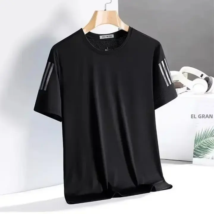 Camiseta De Deporte Casual Para Hombres Verano Manga Corta Secado Rápido Seda Hielo Diseño Simple Cuello Redondo Top De Media Manga - 1