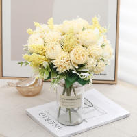 Bouquet De Flores Artificiales En Blanco Peonia Rosa Seda Para Boda Decoración De Hogar Jardín Navidad Otoño Flores Falsas Económicas - details 2