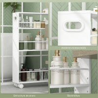 HOMCOM Carrito Auxiliar con Ruedas Carrito de Cocina de 3 Niveles con Barandillas Laterales y Asas para Comedor Sala Baño 45x15x80 cm Blanco - details 5