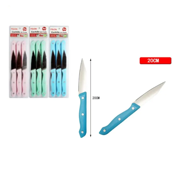 Juego de cuchillos para pelar. 3 piezas de acero inoxidable. Cuchillos de cocina multicolores para pelar frutas y verduras. Mango ergonómico de polipropileno. - 1
