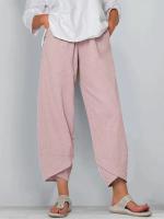 Pantalones bombachos Holgados de Lino y Algodón para Mujer, pantalón informal, Talla Grande, Verano, Fashion Irregular, informal, High Belt, elástico Belt, rectos, suelta, pantalones Cargo de Verano para Mujer - details 8