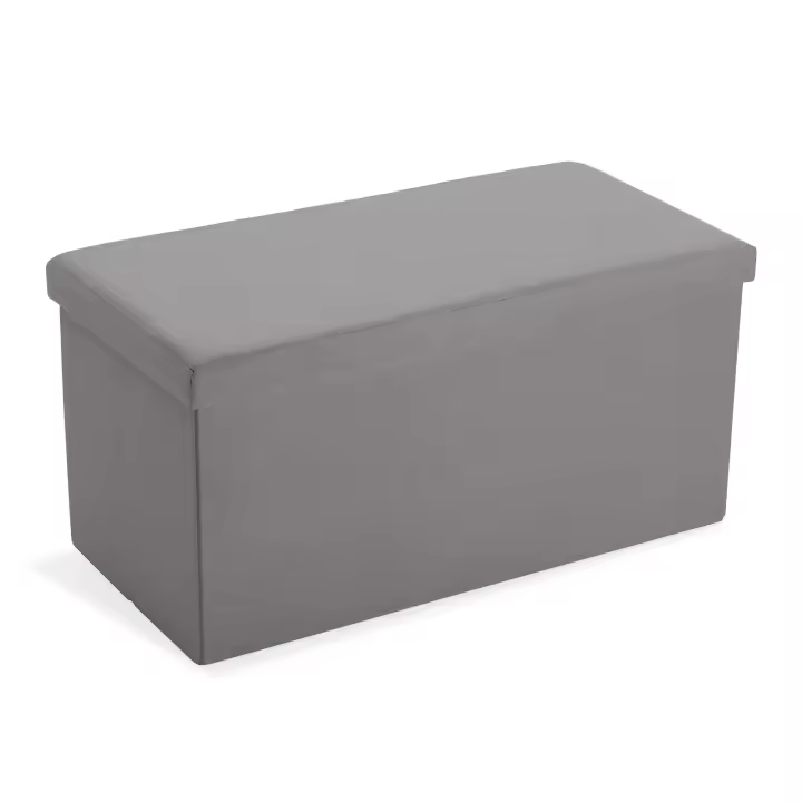 Versa Mary Taburete Plegable. Puff Tipo Baúl con Almacenaje, , Medidas (Al x L x An) 37,5 x 38 x 76,5 cm, Lino, Color Gris - 1