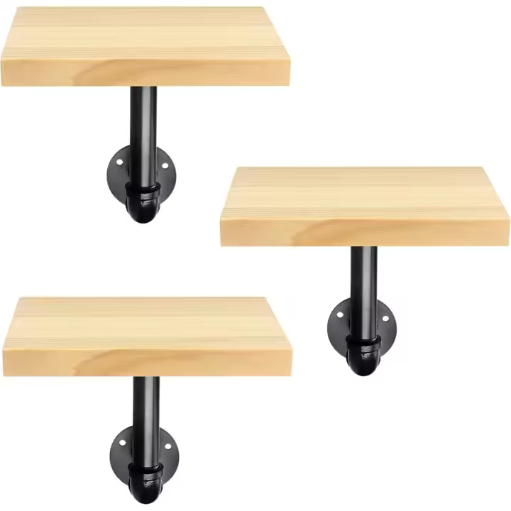 Lote 3X estante flotante de pared-3X colgante estante 20x15x18cm de madera de pino capacidad de carga 15kg - Retro Art Wall Mount - 1