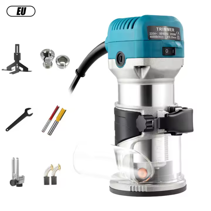 Recortadora eléctrica de madera de 2000W, fresadora de carpintería de 6 engranajes, recortadoras manuales, enrutador de bordes de madera de 40000RPM, herramientas de bricolaje para el hogar - 1