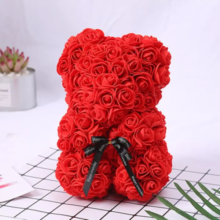 Rosa Artificial 25cm Oso Para Regalo De Aniversario Navidad San Valentín Cumpleaños Boda Fiesta Decoración De Hogar - 1