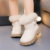 Botas De Invierno Para Niñas De Moda Con Pelo De Pluma Grueso Y Cálido Color Sólido Botas Cortas Para Niñas Estilo Británico Con Cierre SLIP-ON Talla Verdadera - details 5