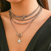 Juego De 4 Collares Vintage Con Estrella Y Hebilla OT Para Mujeres Y Hombres Cadena Cubana Metálica Gótica Moda 2024 Steampunk Grunge - details 3