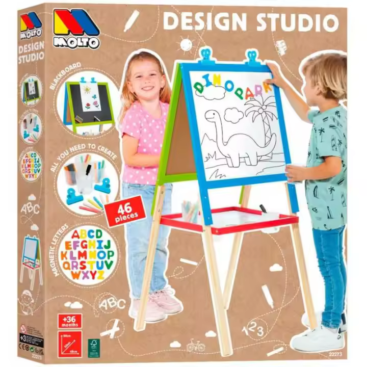 LOUM By Molto Luce By Molto Luce By Molto Luce By Molto Luce By Molto Luce By Molto Luce - Pizarra Infantil de Madera Doble Cara con Caballete 2 en 1 y 46 Piezas Magnéticas - 1