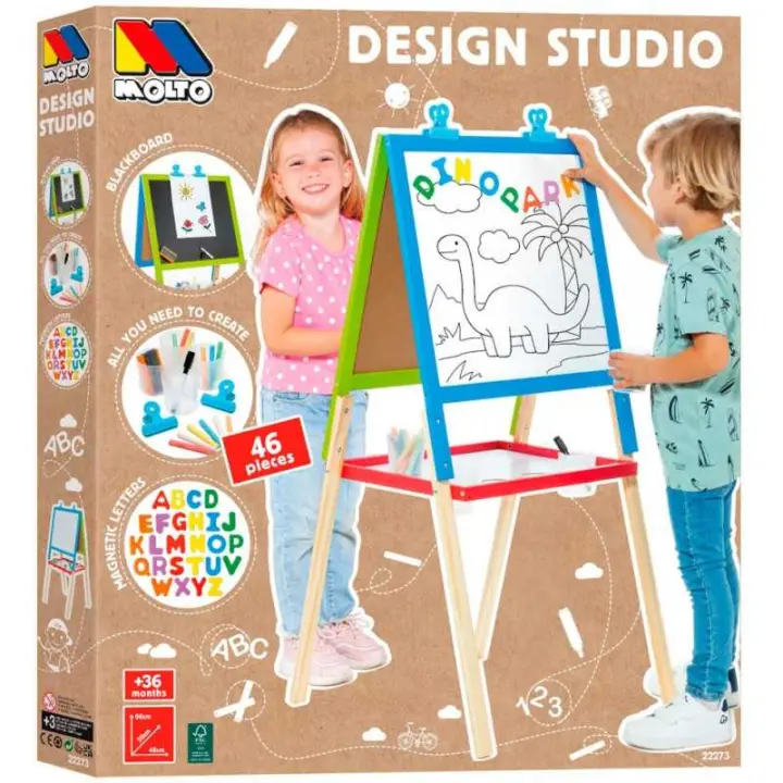 LOUM By Molto Luce By Molto Luce By Molto Luce By Molto Luce By Molto Luce By Molto Luce - Pizarra Infantil de Madera Doble Cara con Caballete 2 en 1 y 46 Piezas Magnéticas - 1