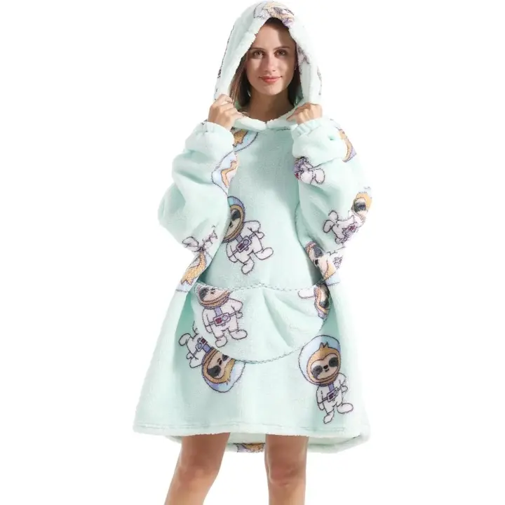 Sudadera con capucha de manta de gran tamaño, manta de vellón para mujer adulta, cálida y acogedora, manta gigante con capucha, sudadera mullida para mujeres y hombres - 1