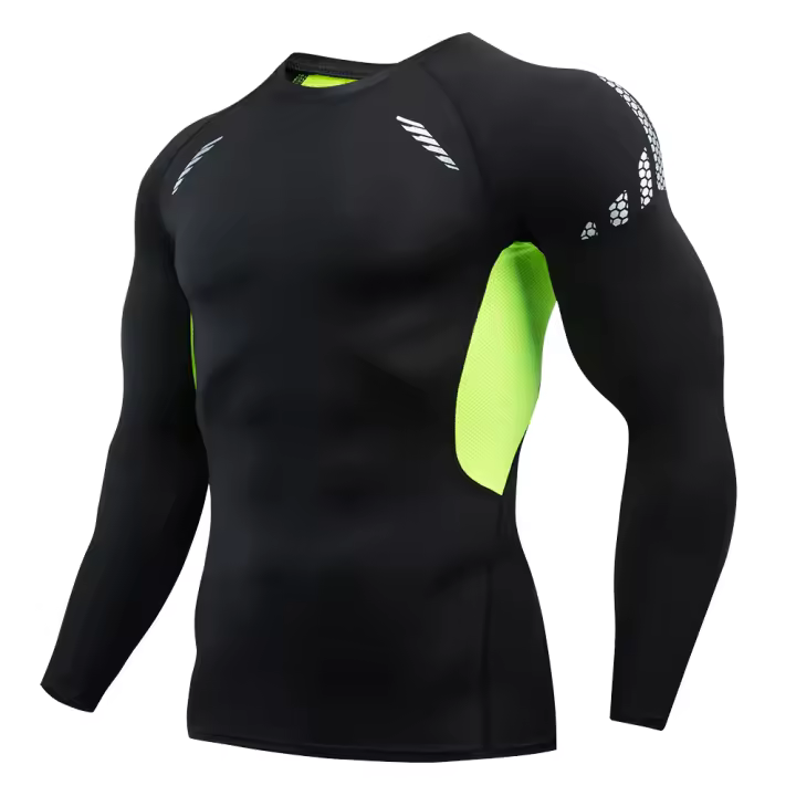 Camiseta De Compresión Sólida Para Hombres Con Manga Larga Y Secado Rápido Camiseta Deportiva De Base Para Ejercicio Y Gimnasio - 1