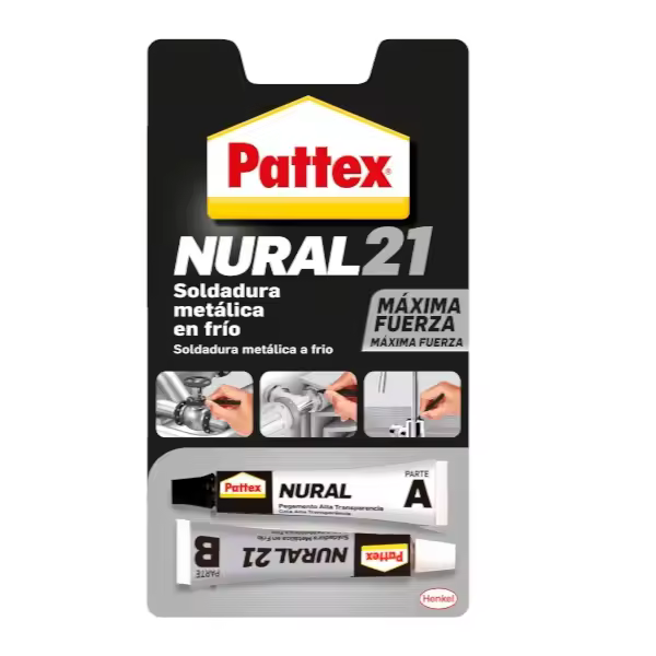 Pattex Nural 21, soldadura reparadora metálica en frío, pega y repara, formato 2x 11 ml. Color gris. - 1