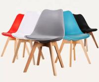 Juego de 4 sillas tulipán con patas de madera, mueble estilo nórdico medieval, con asiento acolchado de cuero sintético, para escritorio, comedor, dormitorio, balcón o restaurante BAR hosteleria, OFICINA Mesa de comedor nórdica cocina NEGRO - details 0