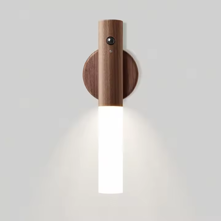 Lámpara de pared para interiores, de madera, con luces LED de noche, alimentada por batería, portátil - 1