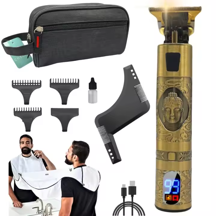 MISTIK  Maquinilla de afeitar y cortar pelo Kit de corte de barba Barbería en casa Kit de cuidado personal Afeitadora USB Regleta Babero o recoge pelo para espejo Buda 2.0 Maquina Hombre regalo reyes navidad MISTIK BEAUTY MADRID - 1