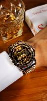 Reloj Mécanico De Lujo Para Hombres Con Cuarzo Automatico Y Esqueleto Dorado Iced out En Acero Inoxidable Reloj De Pulsera Casual Con Correa De Acero Inoxidable Y Luz Oscurecida - details 4