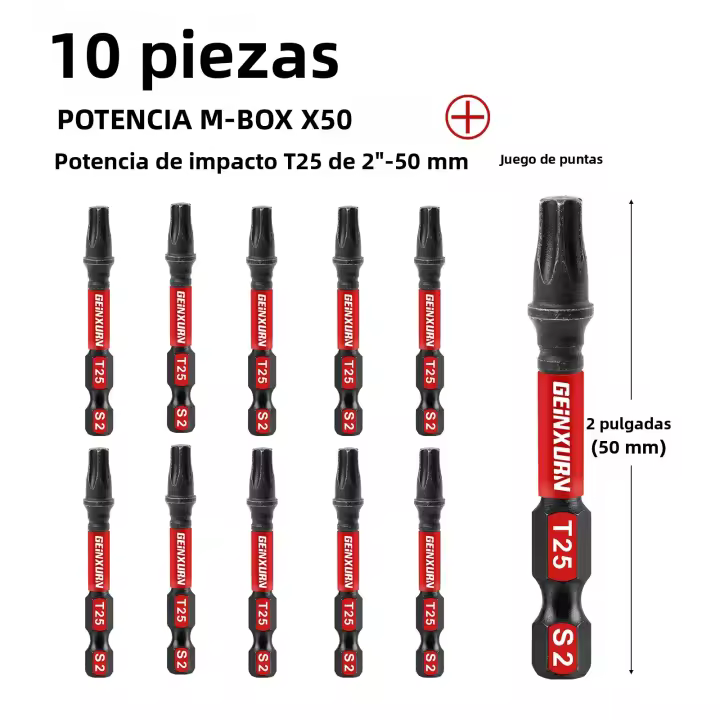 Geinxurn T25 Set De Puntas De Destornillador Magnéticas Resistentes Con Caja De Almacenamiento S2 Acero De Aleación Torx Head Power Bits - 1