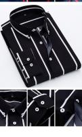 Camisa De Punto Para Hombre Azul Claro Con Rayas Cuello En V Manga Larga Ajustada Estilo Coreano No Hierro Casual Negocios - details 14
