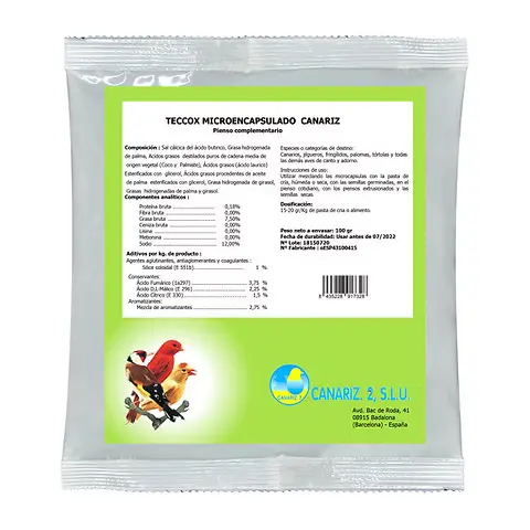 Teccox para Aves CANARIZ Anticodicios Natural en Polvo Microencapsulado 250 gr - 1
