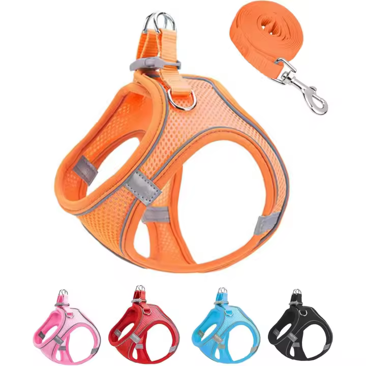 Arnés y Correa de Malla suave de color Naranja S para Perros, arnés para Perros que no se escapa y es fácil de caminar para hacer los minutos caminan (Naranja, S) - 1