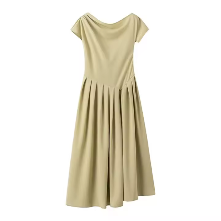Vestido Largo De Encaje Con Mangas Cortas Y Cintura Ajustada Para Mujer PB&ZA2024 Elegante Y Versátil Moda De Verano - 1