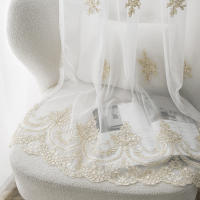 Cortina De Tules Bordada En Blanco Con Patrón De Flor Lujo Francés Para Decoración De Ventanas Y Habitaciones Estilo Europeo Y Americano - details 4