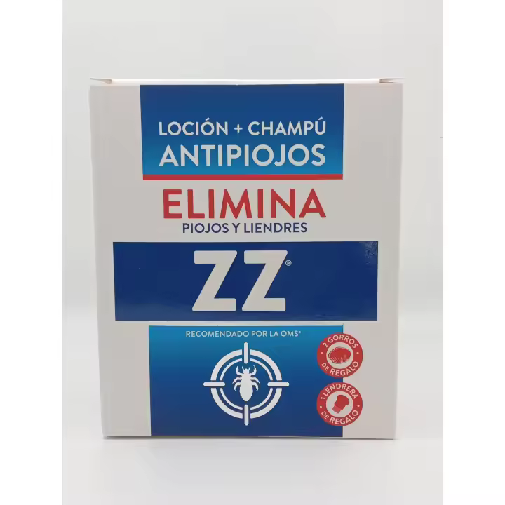 Kit Antipiojos ZZ - Loción 100ml + Champú 125ml - Elimina Piojos y Liendres - Peine y Gorros Incluidos - 1