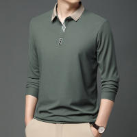 Camisa Polo Para Hombre De Color Sólido Casual Manga Larga Transpirable Cómoda Versátil Top Moda Negocios - details 8