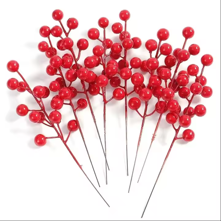 10Pcs Ramas De Pino Artificiales Con Bayas Rojas Para Decoración De Navidad Árbol De Navidad Corona De Navidad Regalos - 1