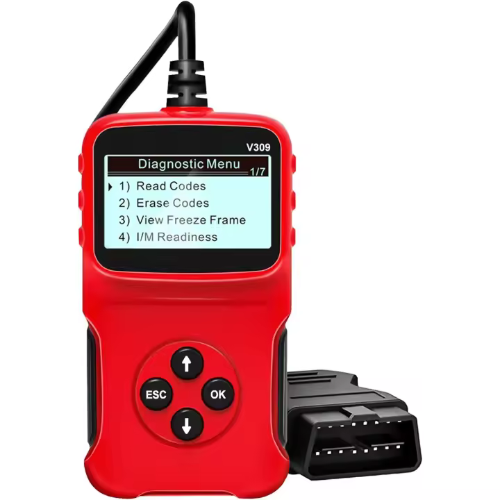 Escáner OBD2 para automóvil Lector de código de falla del motor automático con cable universal Herramienta de escaneo de diagnóstico CAN V309 para verificar la luz del motor, verificación de smog de preparación I/M, LCD HD - 1