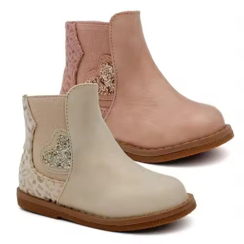 Botín niña talón leopardo BUBBLE KIDS C1486 con cremallera lateral en beige y rosa. - 1