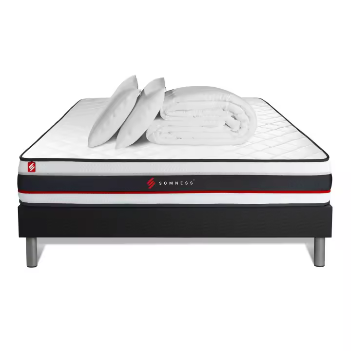 Pack cama completa - Colchón 200x200cm + Somier con láminas (kit) + 2 almohadas + Edredón - Formulario - 1