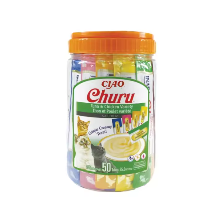 CHURU - Tarro de variedad de Atún y Pollo para Gatos (50 Tubos) - 1