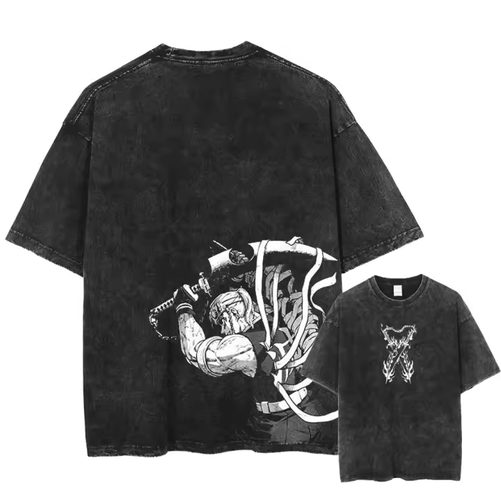 Camiseta De Algodón Vintage Lavada Con Diseño De Anime Demon Slayer Para Hombres Camiseta Gráfica De Calle Casual Para El Verano Sin Capucha Cuello Redondo - 1