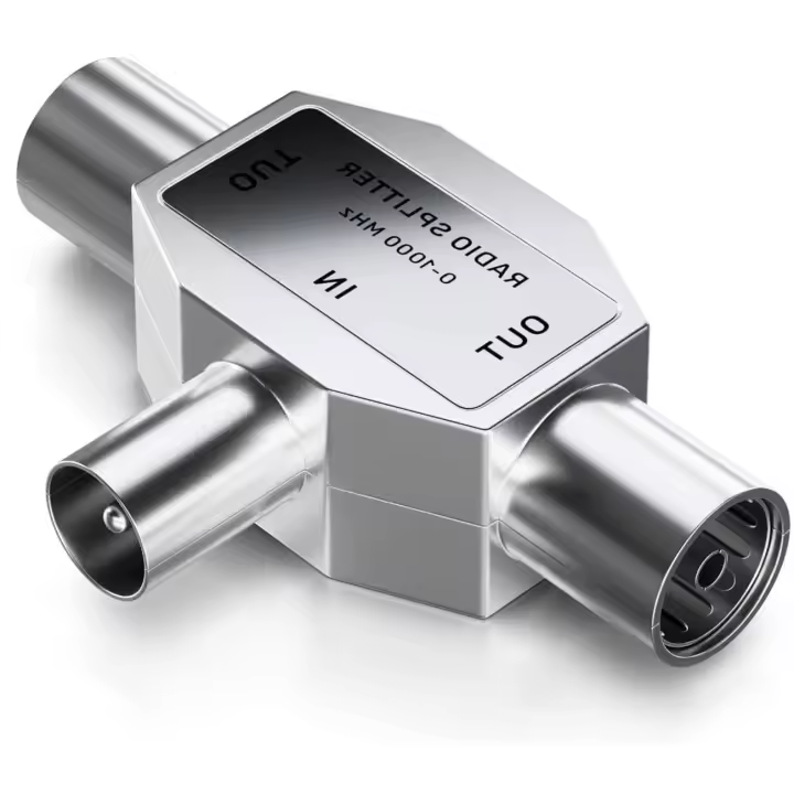 CABLEPELADO Distribuidor de TV | Divisor Coaxial en T | DVB-T2 | Divisor Antena TV | Metal | 2 salidas hembras - 1 Entrada macho - 1