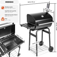 Barbacoa Carbon Portátil, Grill BBQ con Tapa, Ahumador Barbacoa, Parrilla Acero Inoxidable, con Termómetro, Barbacoa con Ruedas, Asador, Parrilla Barbacoa, Barbacoa de Obra - Negro - details 2