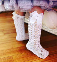 Calcetines De Verano Para Niñas Con Lazo Calcetines Largos Hasta La Rodilla De Algodón Y Spandex Para Bebés Y Niñas Todoterreno Transpirables Suela Hueca Diseño De Princesa - details 1