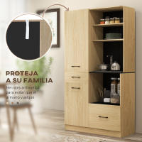 HOMCOM Alacena de Cocina Moderno Armario de Cocina con 2 Cajones 2 Armarios y 4 Estantes Abiertos Mueble Buffet de Cocina para Comedor Salón 90x40x170 cm Roble y Negro - details 5