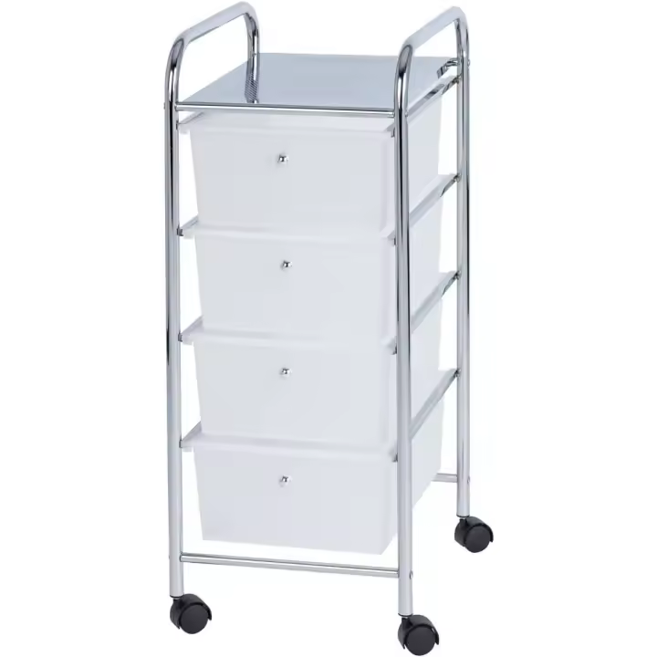 GREATOOL Carrito Auxiliar con Ruedas, Estantería Baño de 3 Cajones y 4 Cajones con Ruedas, Carrito de Almacenamiento con Marco Metálico, Carrito Organizador con 4 Ruedas para Cocina Baño, Oficina, Transparente - 1