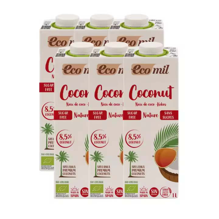 Leche de coco Sin azúcar Nature | Packs de 6 | Sin gluten | 100% Vegetal | ECOMIL - 1