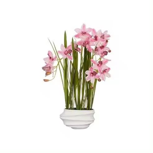 Planta Artificial Cymbidium "Orquídea Barco" Rosa con Maceta - 1