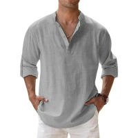 Camisa Hawaiana De Algodón Y Lino Para Hombres Estilo Streetwear Ligera Con Cuello Y Manga Larga Transpirable Para Playa Y Uso Diario - details 3