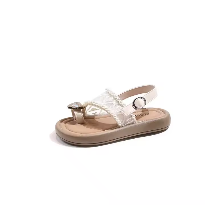 Sandalias De Verano Para Niñas Princesa Con Perlas Antideslizantes Tobilleras Casuales Estilo Versátil Planas Para Playa - 1