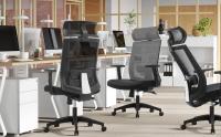 SONGMICS Silla de Oficina de Malla, Silla de Escritorio, Giratorio de 360°, Soporte Lumbar Ajustable, Apoyacabezas y Apoyabrazos, Inclinación del Respaldo hasta 120°, Gris/Negro - details 1
